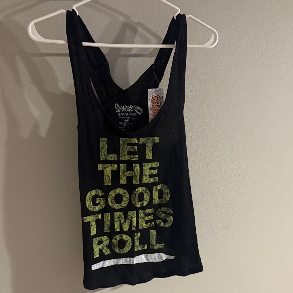 Spencer's Black Tank Top with Green Print
